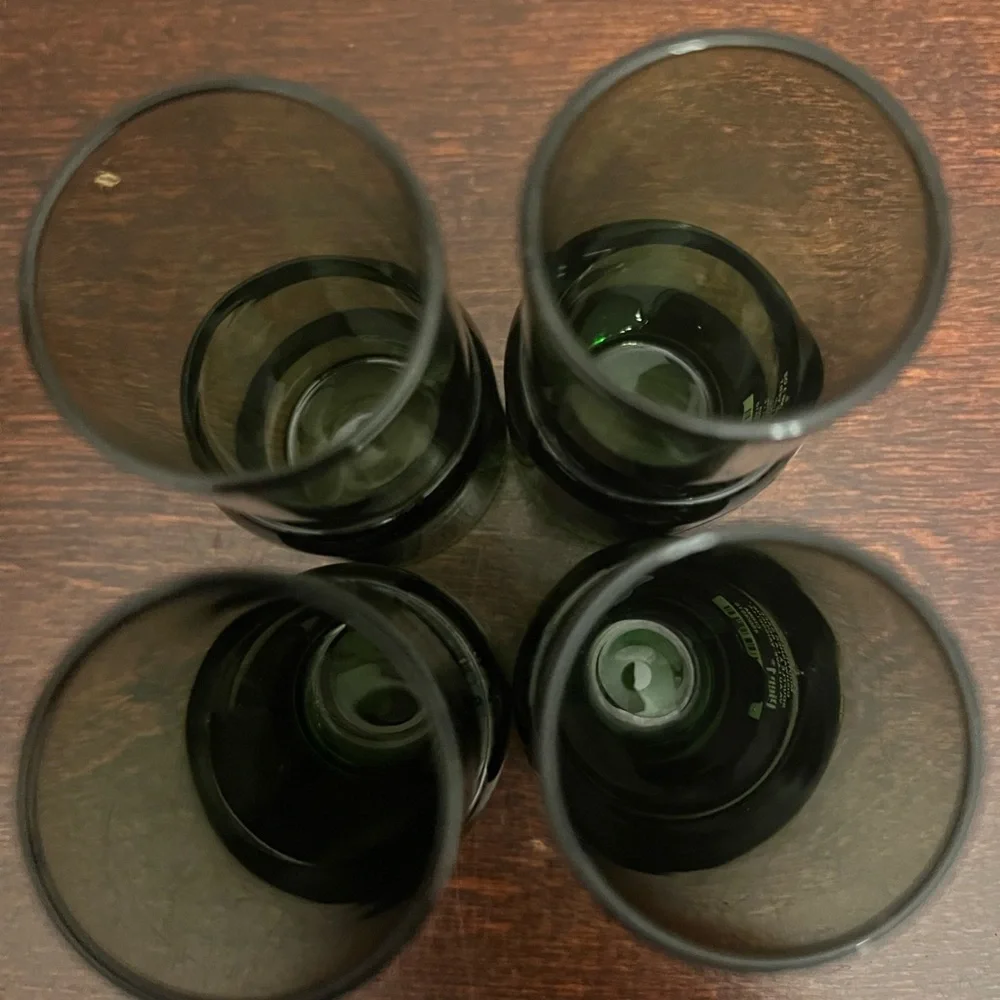 Vintage Pier 1 Double Dip Green Glass 3oz Shot Glasses Mouth Blown Set of 4